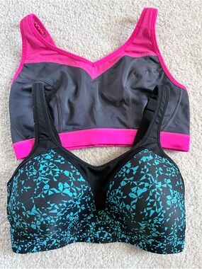 Gray & Pink Supportive Sports Bra + Black Bra with Teal Print - 2 Pack
